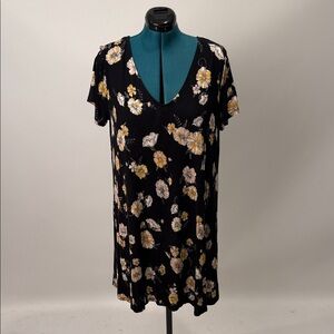 Mossimo Supply Co. Black and Yellow Floral T-Shirt Dress
